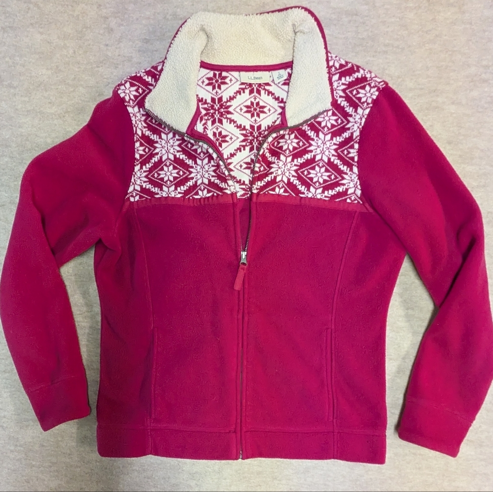 L.L. Bean Fleece & Fair Ilse Knit & Sherpa Zip Up Cardigan Sweater Size Small